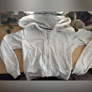 Nike White Cropped Zip-Up Hoodie (Size Small) ✨🍃